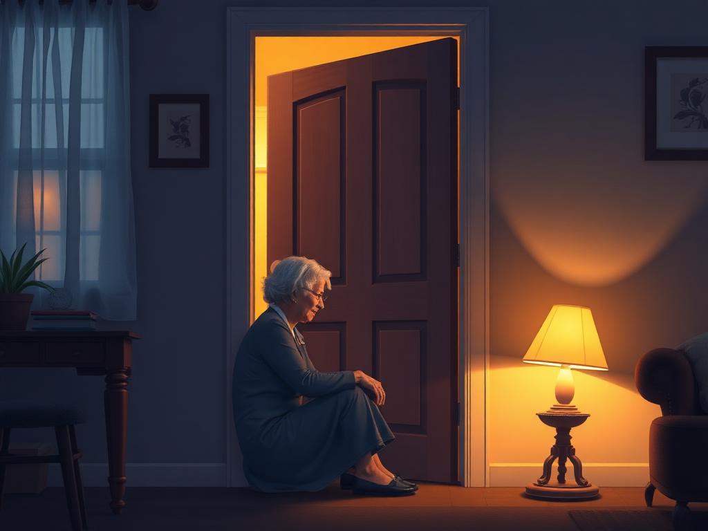 Illustration : présence rassurante au domicile d'une personne âgée en soirée